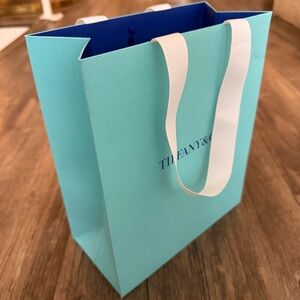 TIFFANY & CO Turquoise Blue Paper Gift Bags Tote Reusable Medium Size Luxury